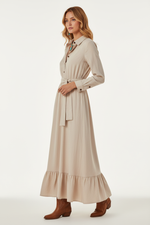 Robe Longue Ceinture à Nouer Volants - Fluidité & Romantisme Élégant | Silhouette-Chic