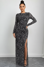 Robe Maxi Ajustée Imprimé Léopard Froncée - Audace Glamour Féline | Silhouette-Chic