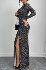 Robe Maxi Ajustée Imprimé Léopard Froncée - Audace Glamour Féline | Silhouette-Chic