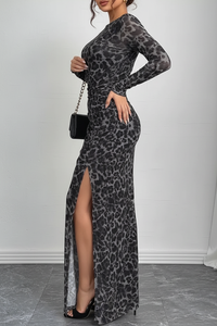 Robe Maxi Ajustée Imprimé Léopard Froncée - Audace Glamour Féline | Silhouette-Chic