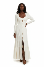Robe Maxi Bohème à Fente, Manches Longues et Volants — Âme Libre