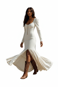 Robe Maxi Bohème à Fente, Manches Longues et Volants — Âme Libre