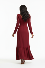 Robe Maxi Bohème à Fente, Manches Longues et Volants — Âme Libre