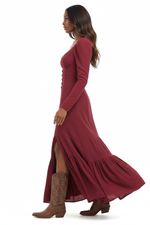 Robe Maxi Bohème à Fente, Manches Longues et Volants — Âme Libre