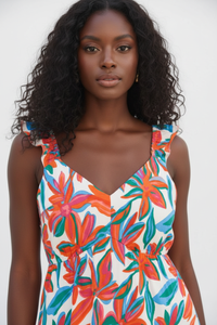 Robe Maxi Imprimé Floral Bretelles Volantées Col en V - La Joie Bohème | Silhouette-Chic