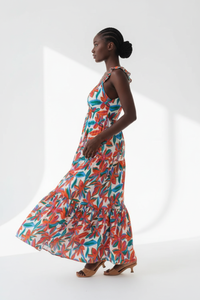 Robe Maxi Imprimé Floral Bretelles Volantées Col en V - La Joie Bohème | Silhouette-Chic