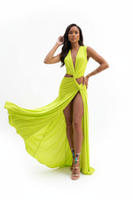 Robe Maxi Col en V à Nœud Torsadé — Découpe & Fente Latérale