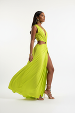 Robe Maxi Col en V à Nœud Torsadé — Découpe & Fente Latérale