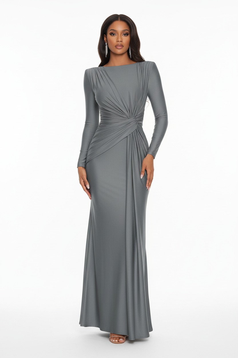 Robe maxi nœud gris - face