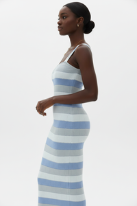 Robe Midi Ajustée Tricot Rayures Encolure Carrée - Le Chic Intemporel | Silhouette-Chic