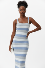 Robe Midi Ajustée Tricot Rayures Encolure Carrée - Le Chic Intemporel | Silhouette-Chic