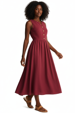 La Robe Intemporelle — Midi Sans Manches Col V Boutons Lin