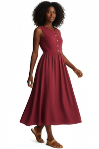 La Robe Intemporelle — Midi Sans Manches Col V Boutons Lin