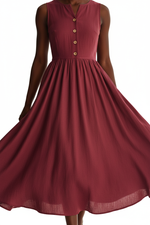 La Robe Intemporelle — Midi Sans Manches Col V Boutons Lin