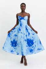 Robe Midi Imprimé Floral Aquarelle Bretelles Spaghetti - L'Art de l'Élégance | Silhouette-Chic