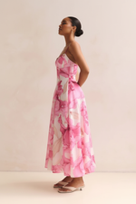 Robe Midi Imprimé Floral Aquarelle Bretelles Spaghetti - L'Art de l'Élégance | Silhouette-Chic