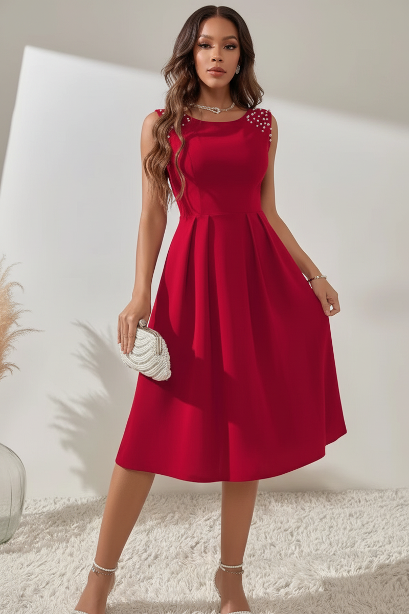 Robe Midi Sans Manches Détails Perles - L'Élégance Raffinée | Silhouette-Chic
