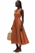 La Robe Intemporelle — Midi Sans Manches Col V Boutons Lin