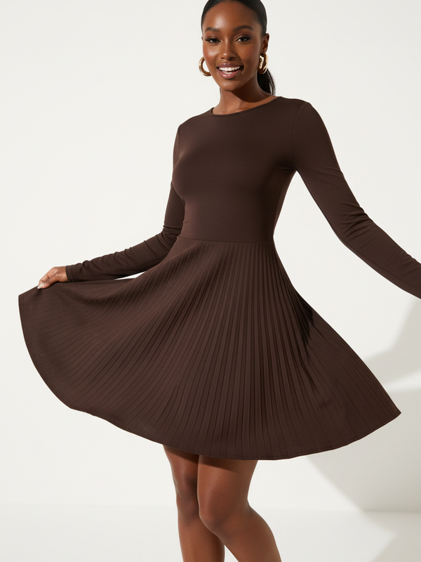 Robe Mini Col Rond à Manches Longues - L'Élégance Intemporelle | Silhouette-Chic