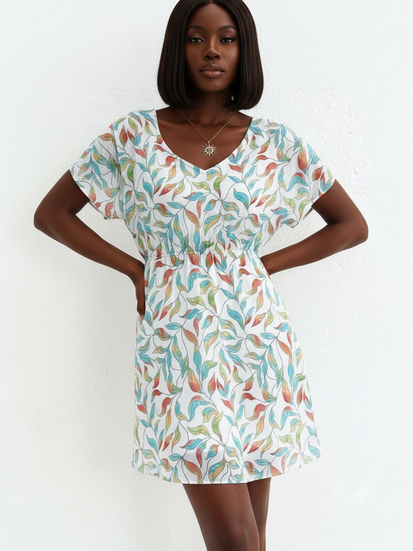 Robe Mini Imprimée à Manches Courtes - L'Élégance Imprimée