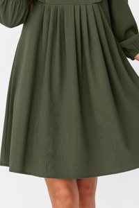 Robe Mini Velours Côtelé Plissé Manches Bracelet - Charme Rétro Romantique | Silhouette-Chic
