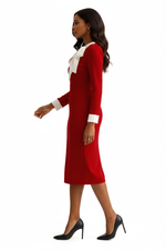 Robe Fourreau à Nœud Papillon et Poignets Contrastants — Chic & Audacieux