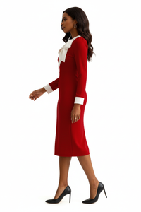 Robe Fourreau à Nœud Papillon et Poignets Contrastants — Chic & Audacieux