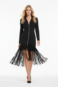 Robe Ajustée Grande Taille Franges Fermeture Éclair | Silhouette-Chic