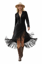 Figurbetontes Plus-Size-Kleid mit Fransen und Reißverschluss
