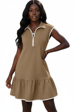 Robe Manches Courtes Zip Devant Ourlet À Volants | Silhouette-Chic