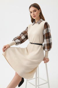 Robe Pull à Carreaux Manches Longues avec Ceinture - Chic & Confort | Silhouette-Chic