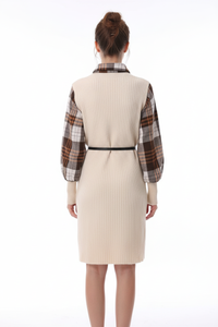 Robe Pull à Carreaux Manches Longues avec Ceinture - Chic & Confort | Silhouette-Chic