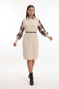 Robe Pull à Carreaux Manches Longues avec Ceinture - Chic & Confort | Silhouette-Chic