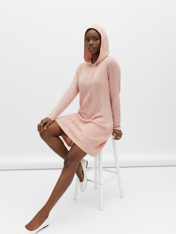Robe Pull à Capuche Manches Longues Tricot Câble - Confort Chic | Silhouette-Chic