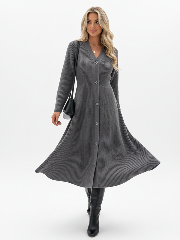 Robe Pull Tricot Boutonnée - Confort Élégant Automne-Hiver S-XL
