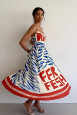 Robe Midi Imprimé Sardines à Bretelles Spaghetti