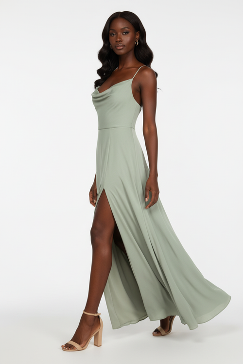 Robe Maxi Col Capuche Fendue Élégante | Silhouette-Chic