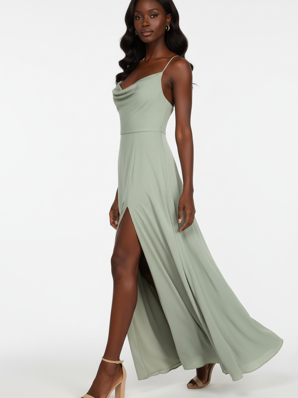 Robe Maxi Col Capuche Fendue Élégante | Silhouette-Chic