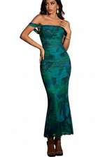 Robe Sirène Florale Épaules Dénudées Froncée - Soirée Glamour | Silhouette-Chic