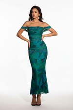 Robe Sirène Florale Épaules Dénudées Froncée - Soirée Glamour | Silhouette-Chic