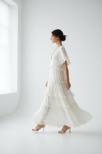 Robe Étagée Encolure Crantée Manches Courtes - Élégance Décontractée Féminine | Silhouette-Chic