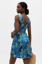 Robe d’été imprimé tropical Black-Coat - vue de dos dévoilant la coupe sans manches et la ligne épurée 