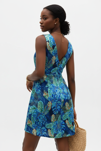 Robe d'Été Sans Manches Col V Imprimé Tropical - Légèreté & Chic | Silhouette-Chic