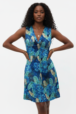 Robe d'Été Sans Manches Col V Imprimé Tropical - Légèreté & Chic | Silhouette-Chic