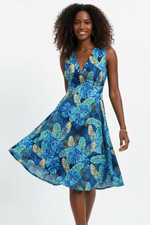 Robe d'Été Sans Manches Col V Imprimé Tropical - Légèreté & Chic | Silhouette-Chic
