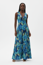Robe d'Été Sans Manches Col V Imprimé Tropical - Légèreté & Chic | Silhouette-Chic