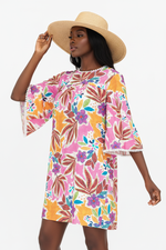 La Robe qui Sent les Vacances — Tunique Florale Tropicale Manches Évasées | Silhouette-Chic