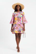 La Robe qui Sent les Vacances — Tunique Florale Tropicale Manches Évasées | Silhouette-Chic