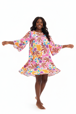 La Robe qui Sent les Vacances — Tunique Florale Tropicale Manches Évasées | Silhouette-Chic