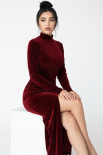 Robe Velours Col Montant Fente Latérale Soirée - Glamour & Sophistication | Silhouette-Chic